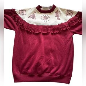 Vintage Gitano Red Aztec Fringe Collar BOHO Western Long Sleeve Sweater Size M